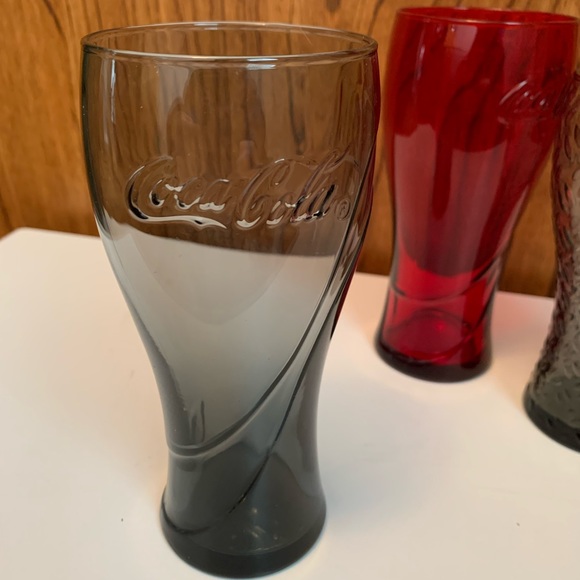 Set of 3 Coca Cola glasses Red, Grey, Smokey Grey - Picture 2 of 9